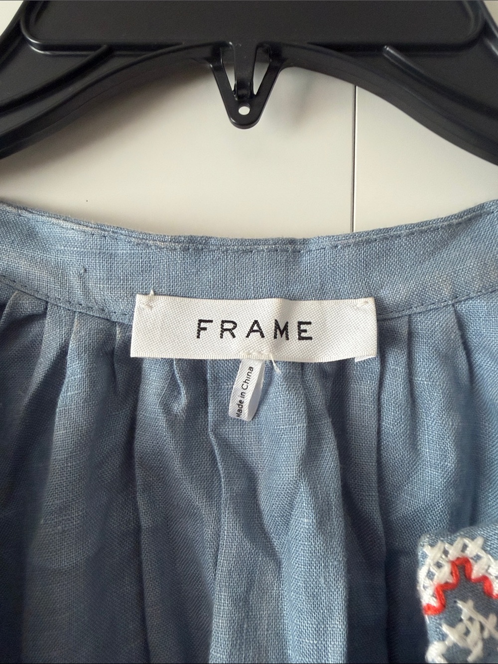 Frame Denim Light Blue Embroidered Dress with Red Tassels - Picture 2 of 6